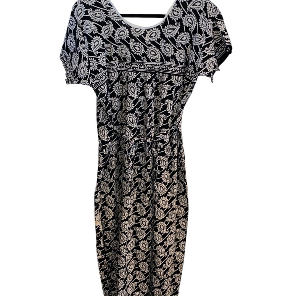 Vtg Handmade Black Tie Back Paisley Maxi Dress Resortwear Boho Coastal Grandma - Picture 7 of 8